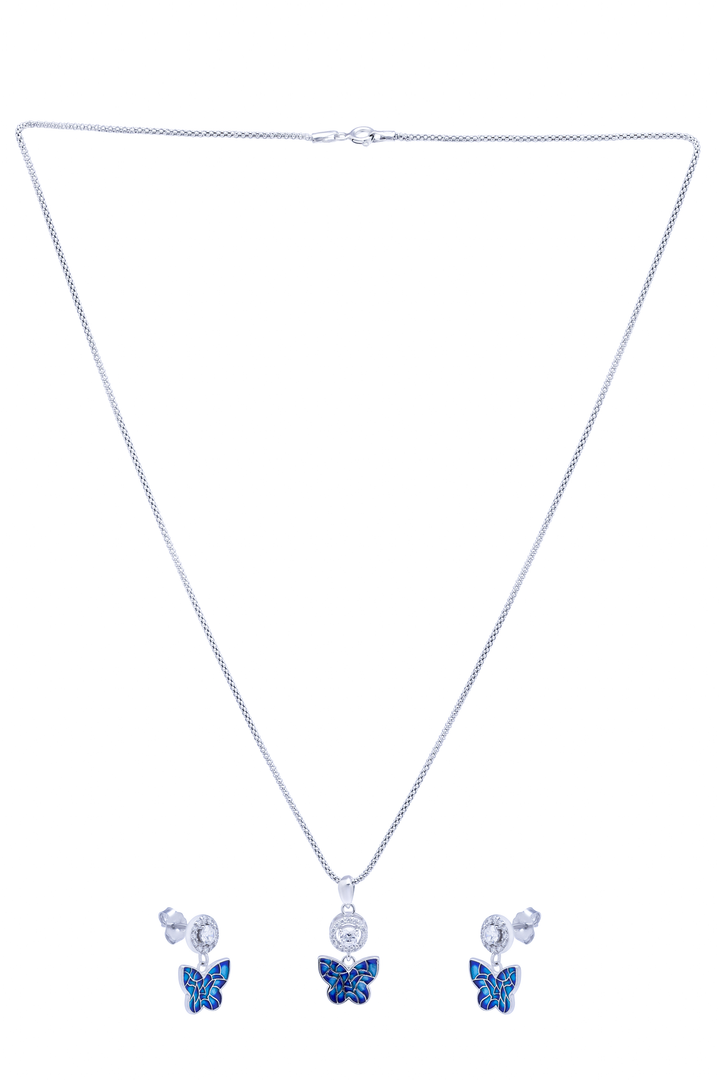 Silver Blue Butterfly Pendant Set