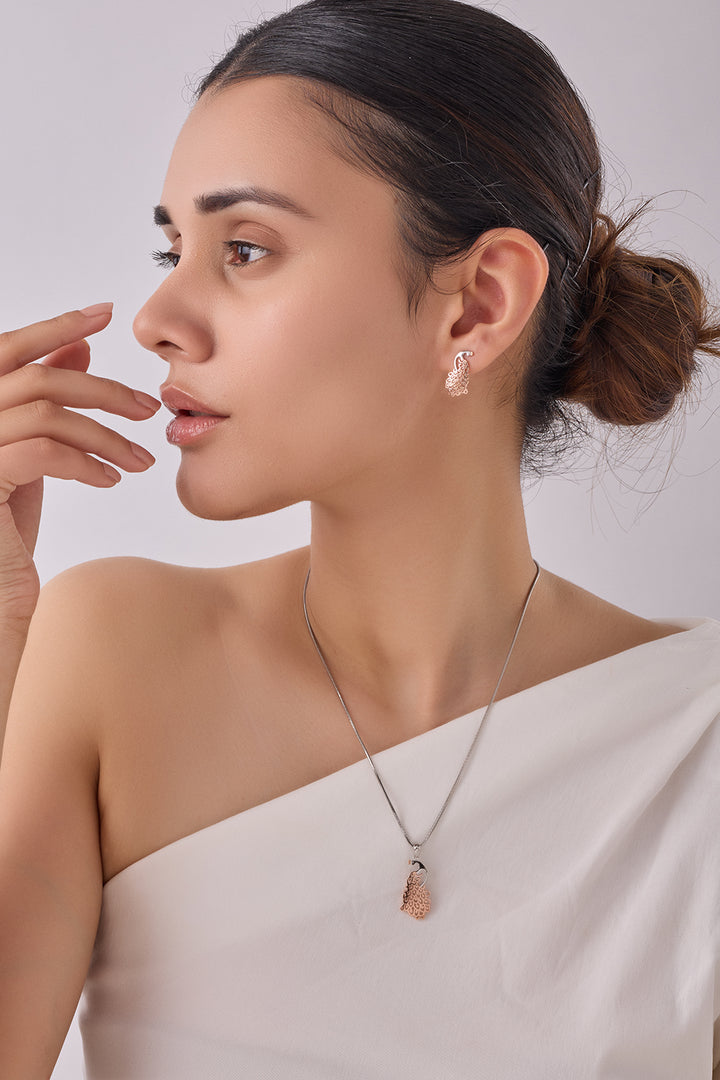 Silver Mayur Pendant Set (Rosegold)
