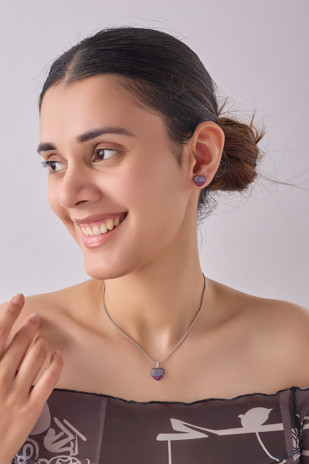 Silver Heart Disco Pendant Set
