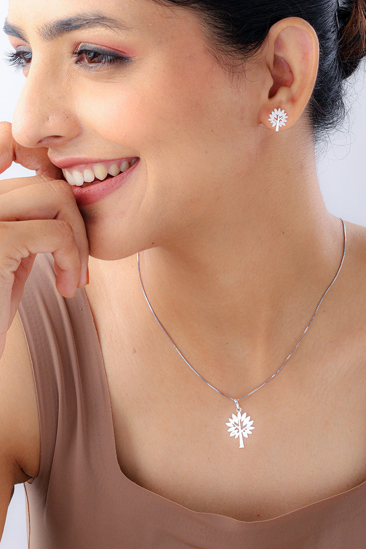 Silver Olive Tree Pendant Set