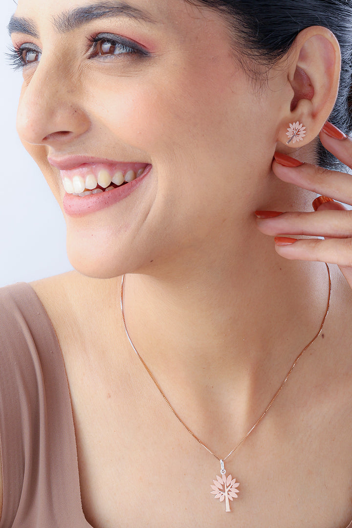Silver Olive Tree Pendant Set (Rosegold)