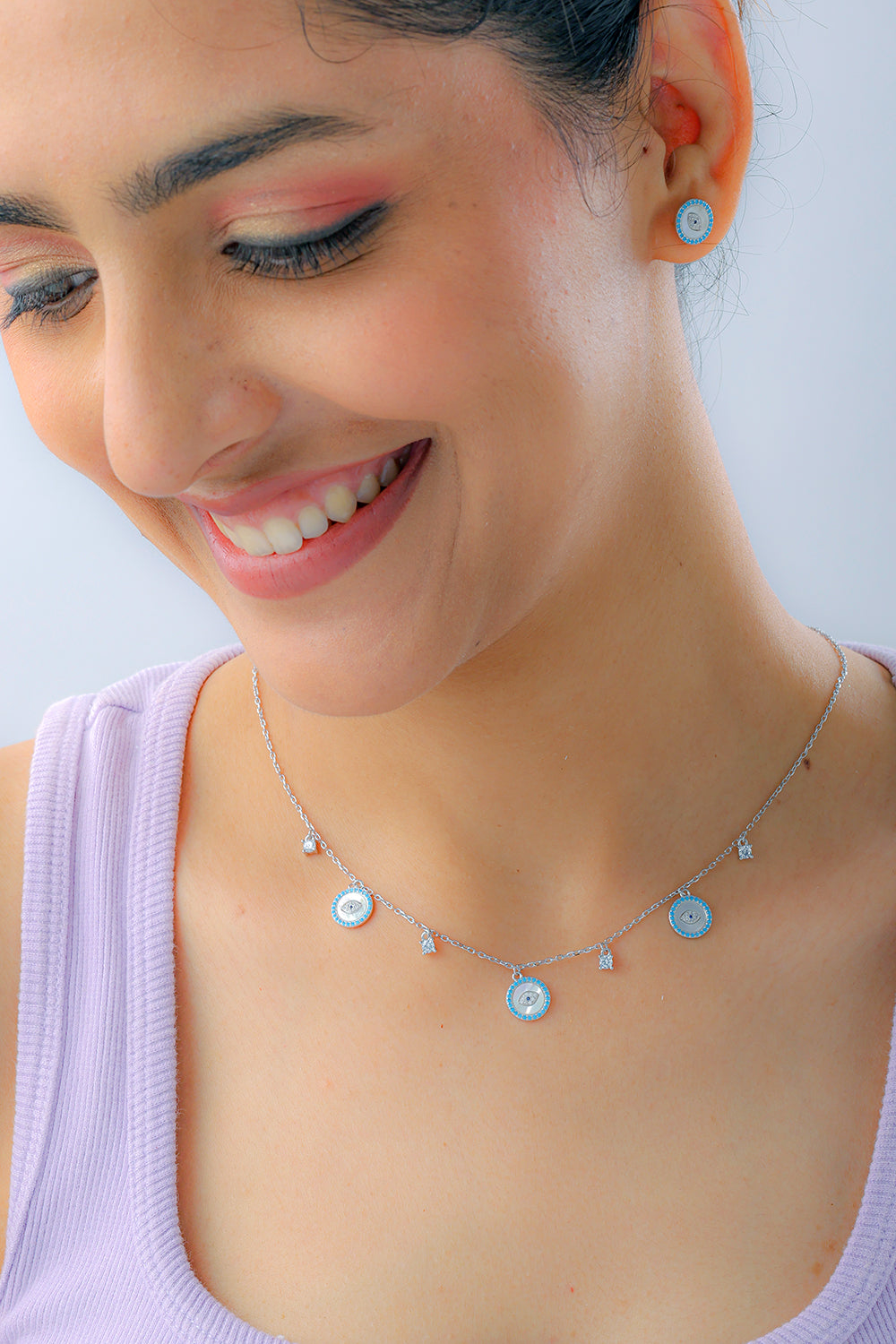 Silver Inayat Pendant Set - Evil Eye