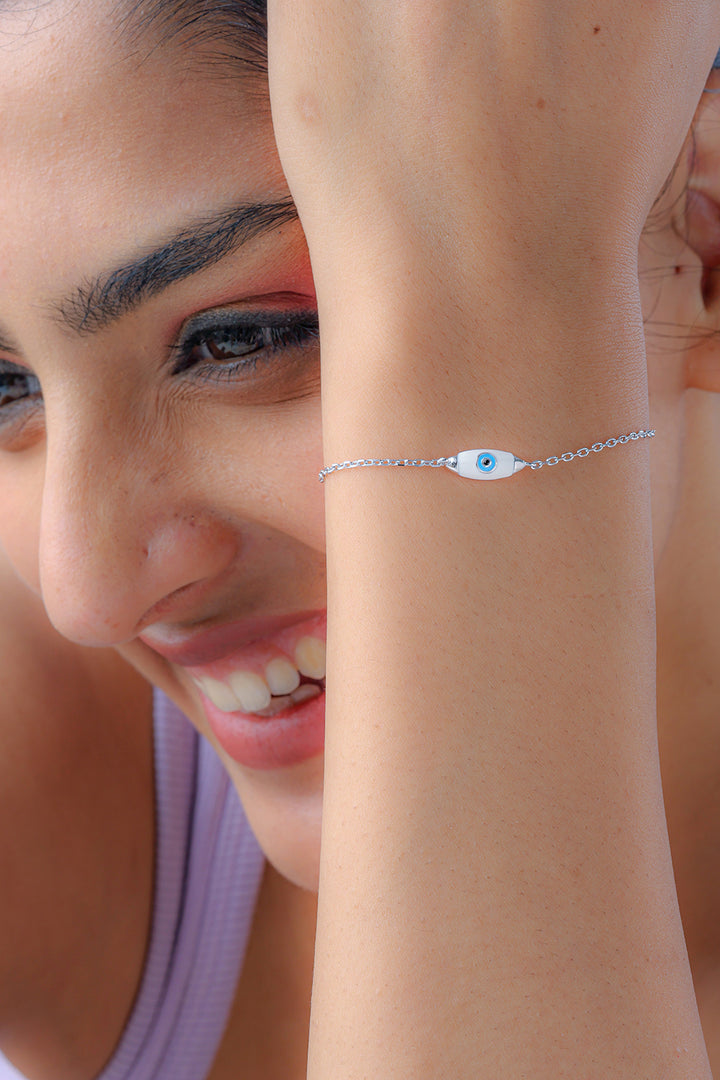 Silver White Evil Eye Bracelet