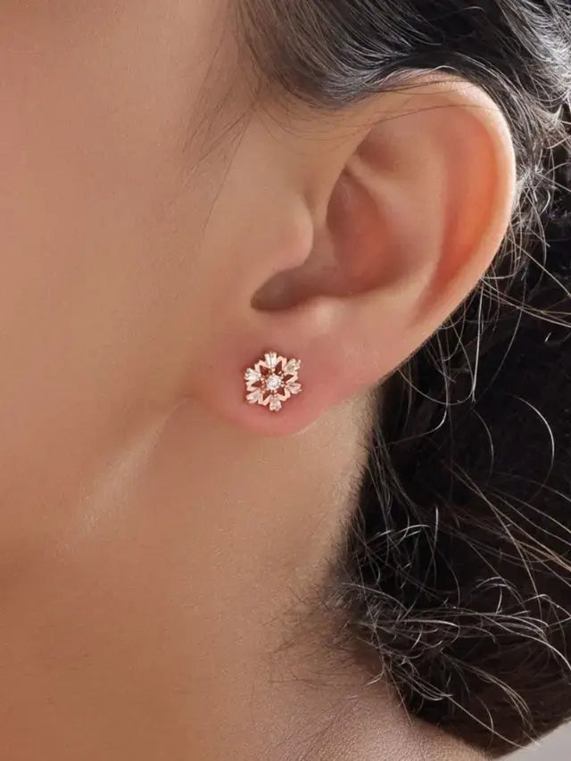 Star Rosy Silver Stud Earrings