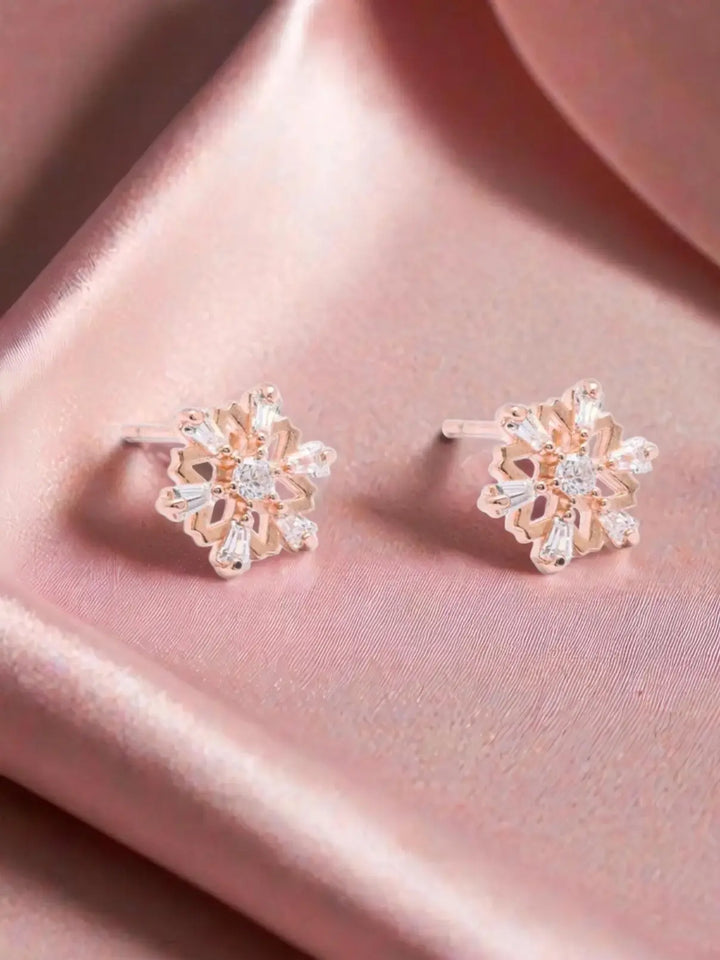 Star Rosy Silver Stud Earrings