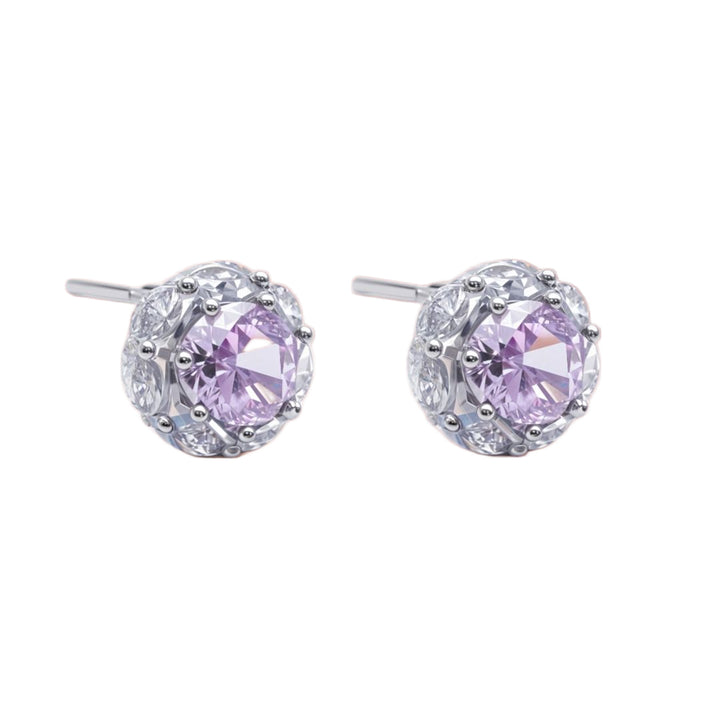 Quene R Cut Pink Silver Stud Earrings