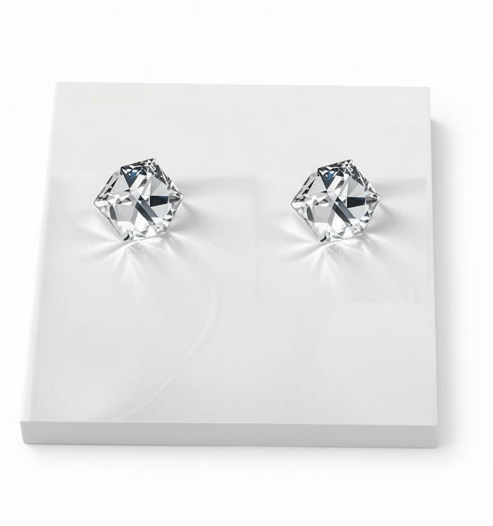 Crystal Cube Silver Stud Earrings