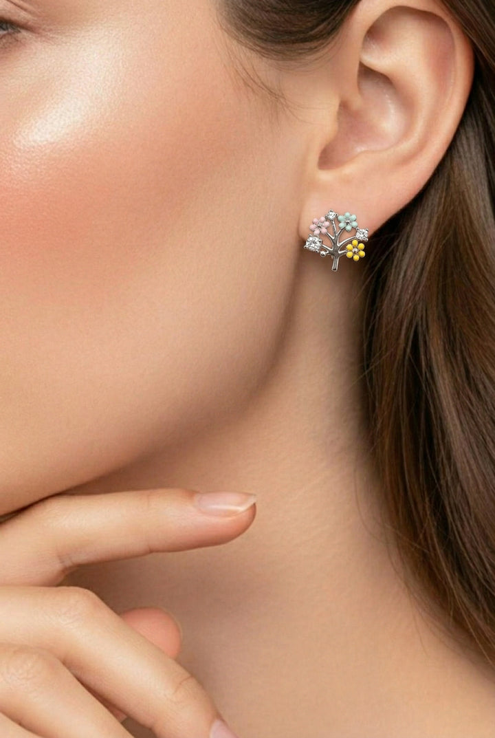 Silver Rainbow Tree Earrings