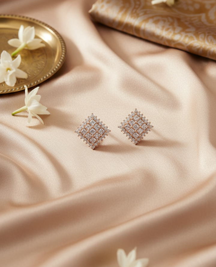 Silver Q Square Earrings (Rosegold)