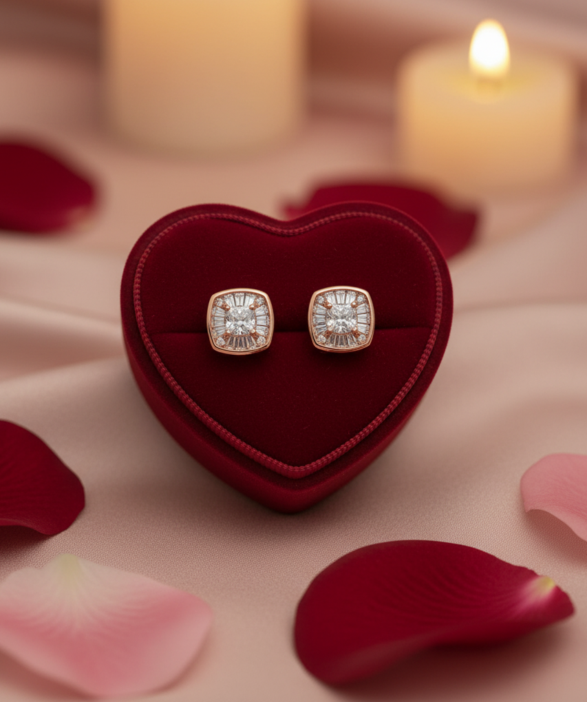 Silver New Square Earrings (Rosegold)