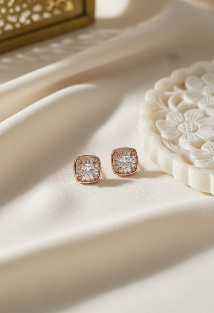 Silver New Square Earrings (Rosegold)