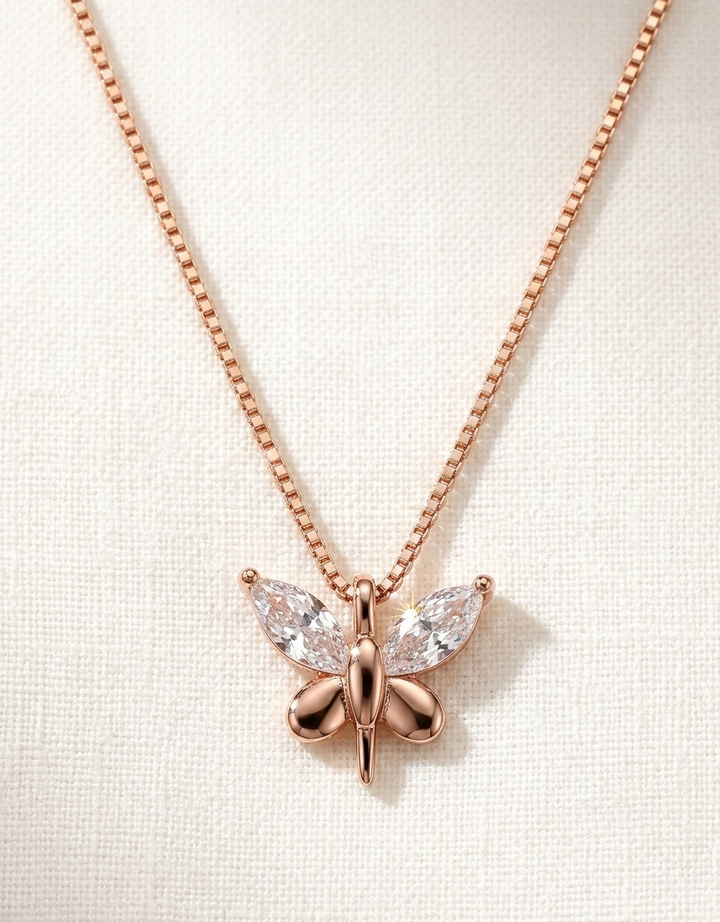 Silver Cute Butterfly Pendant (Rosegold)