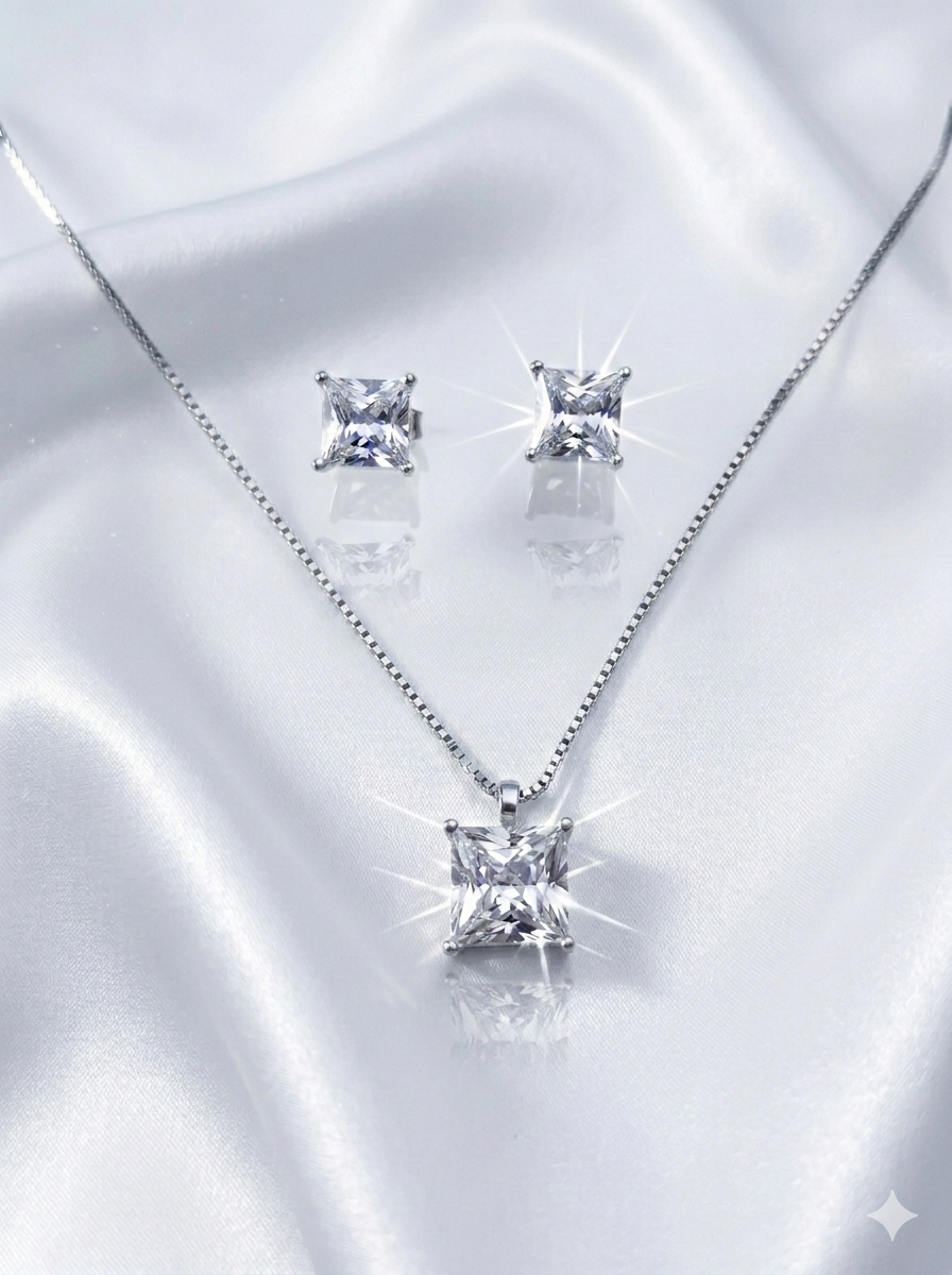 Silver Solitaire Pendant Set (with chain)