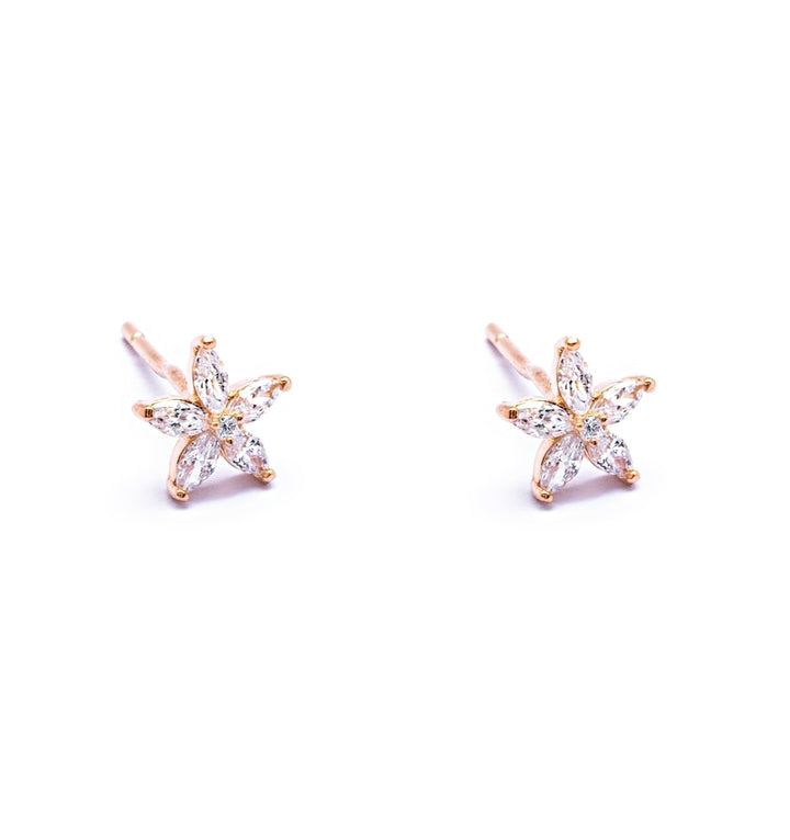 Five Petals Rosy Silver Stud Earrings