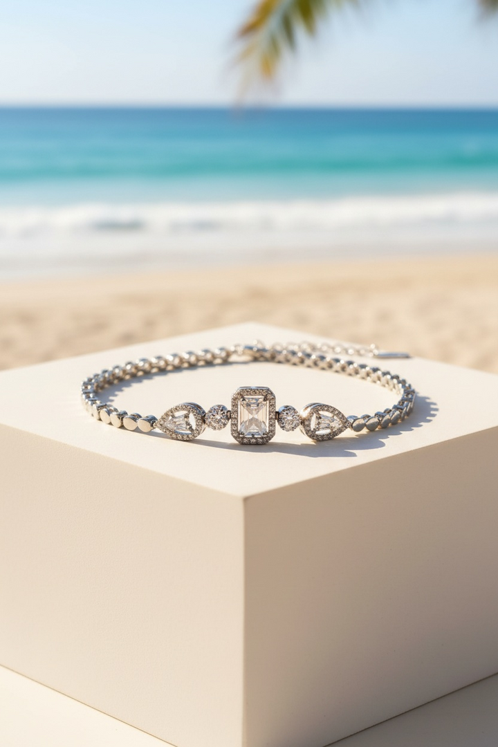 Sterling Silver Crystal Cut Bracelet