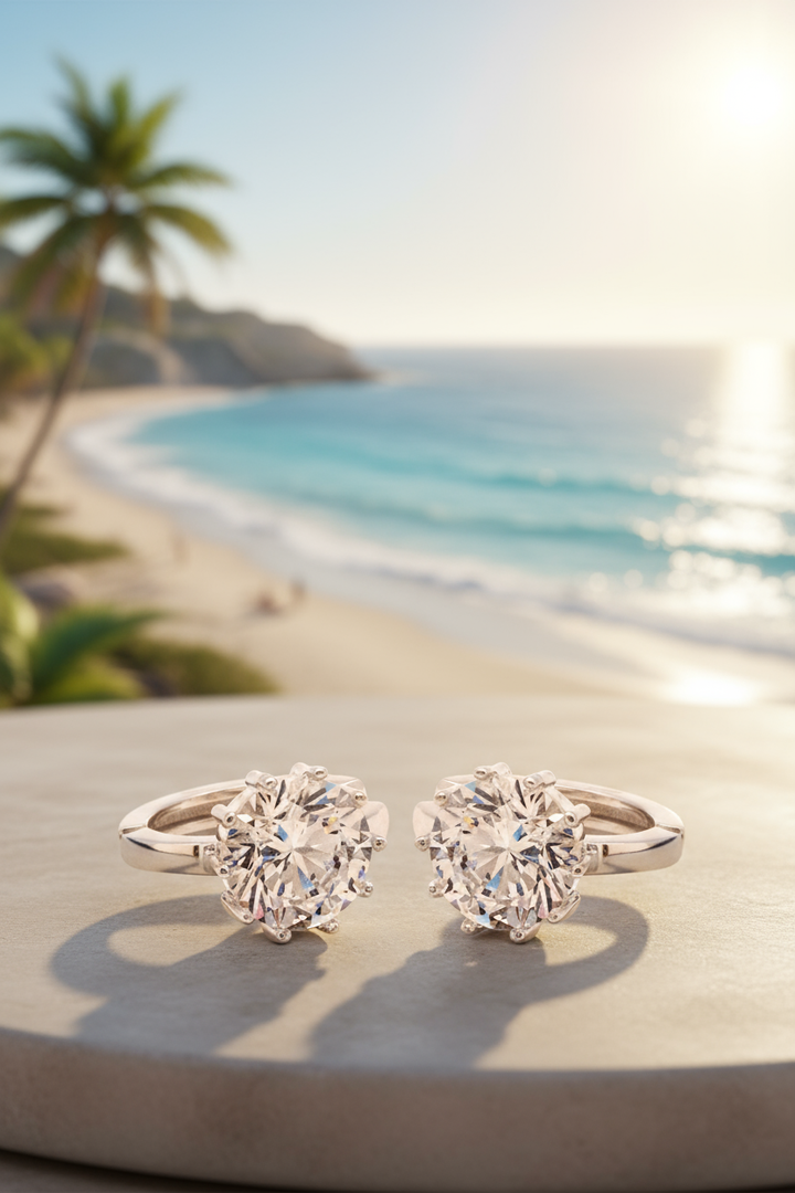 Silver Crystal Moon Earrings