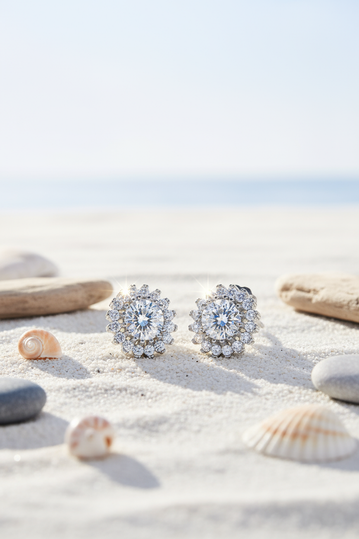Silver Crystal Sunflower Earrings