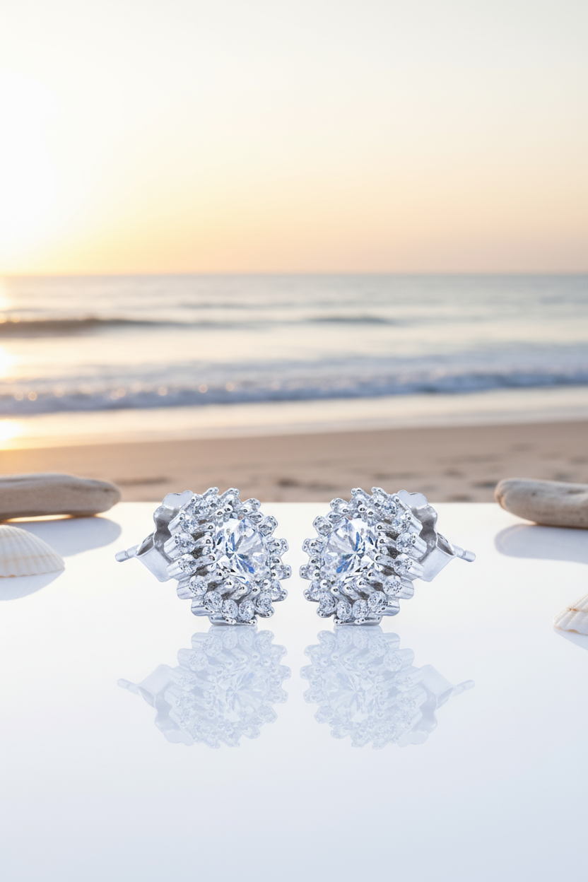 Silver Crystal Sunflower Earrings