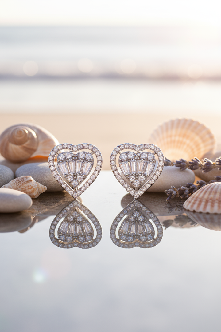 Silver Crystal Heart Earrings