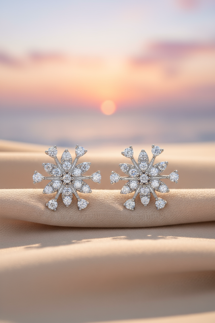 Silver Crystal Flower Earrings