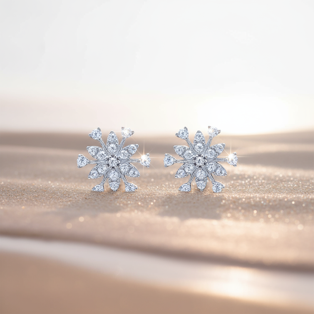 Silver Crystal Flower Earrings
