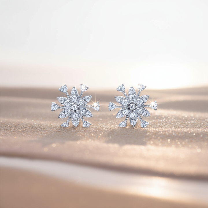 Silver Crystal Flower Earrings