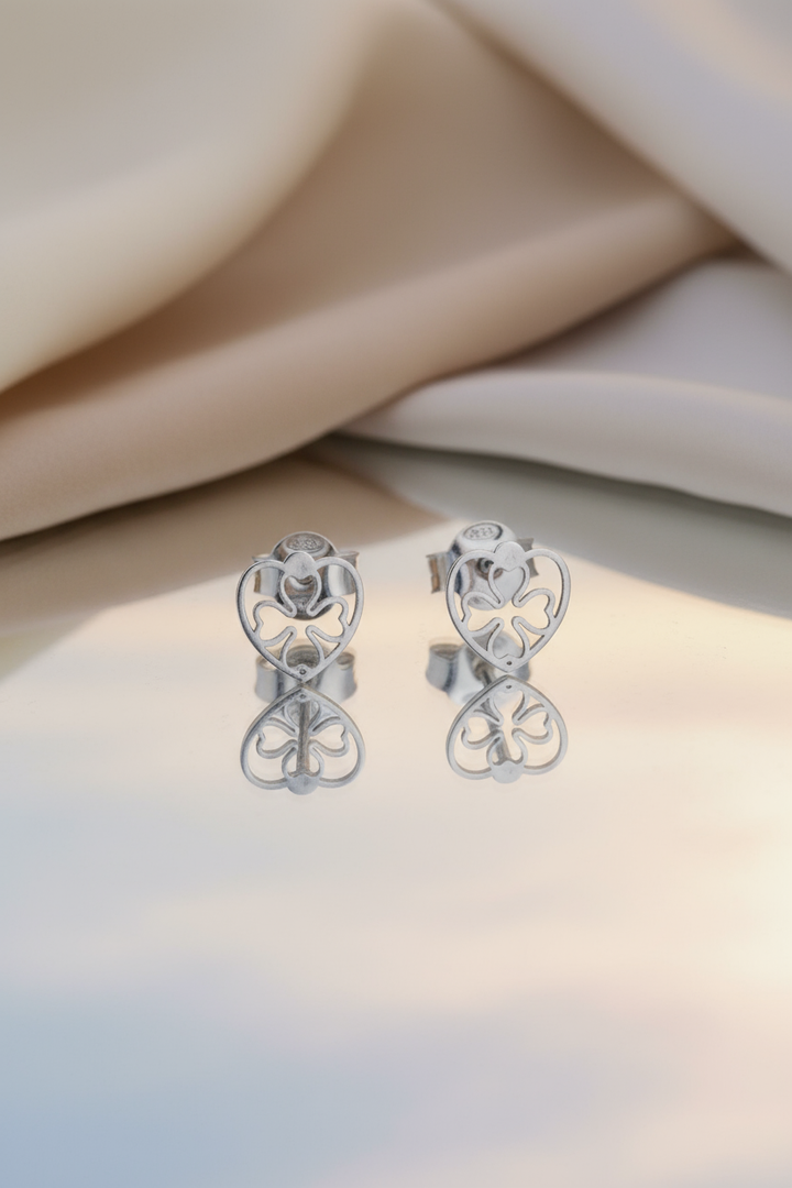Silver Floral Heart Earrings