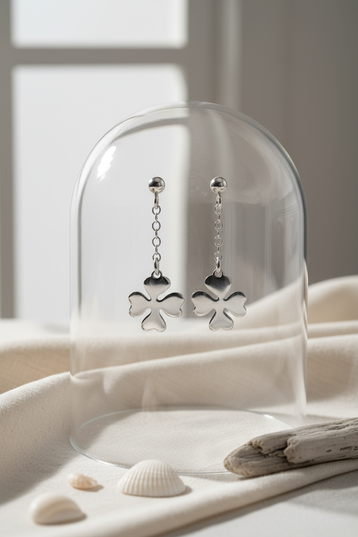 Silver Hanging Clover Earrings