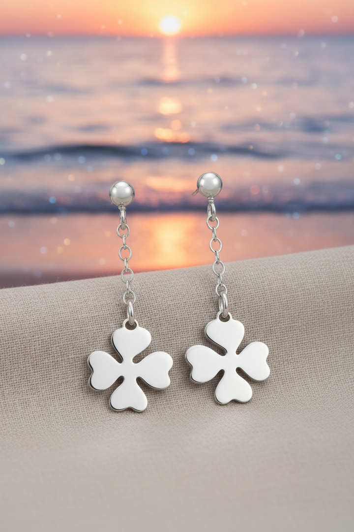 Silver Hanging Clover Earrings
