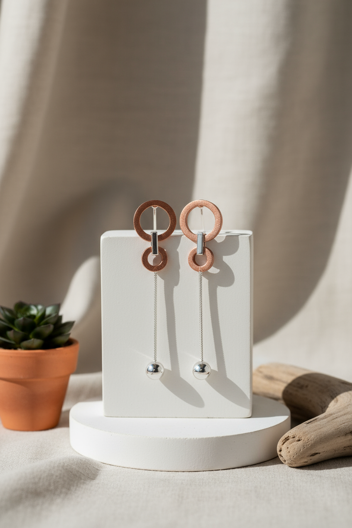 Silver Double Hoop Earrings (Rosegold)