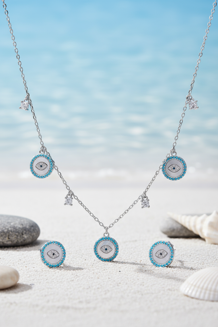 Silver Inayat Pendant Set - Evil Eye