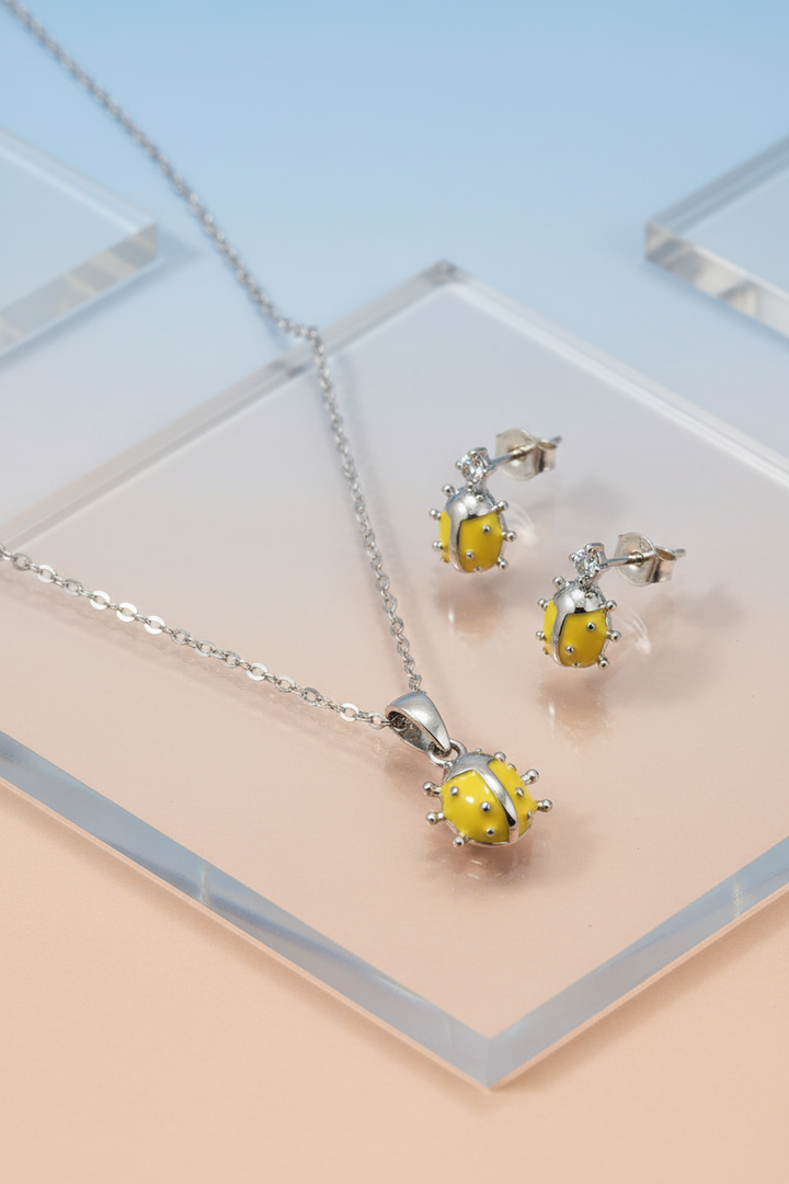 Silver Lady Bug Pendant Set