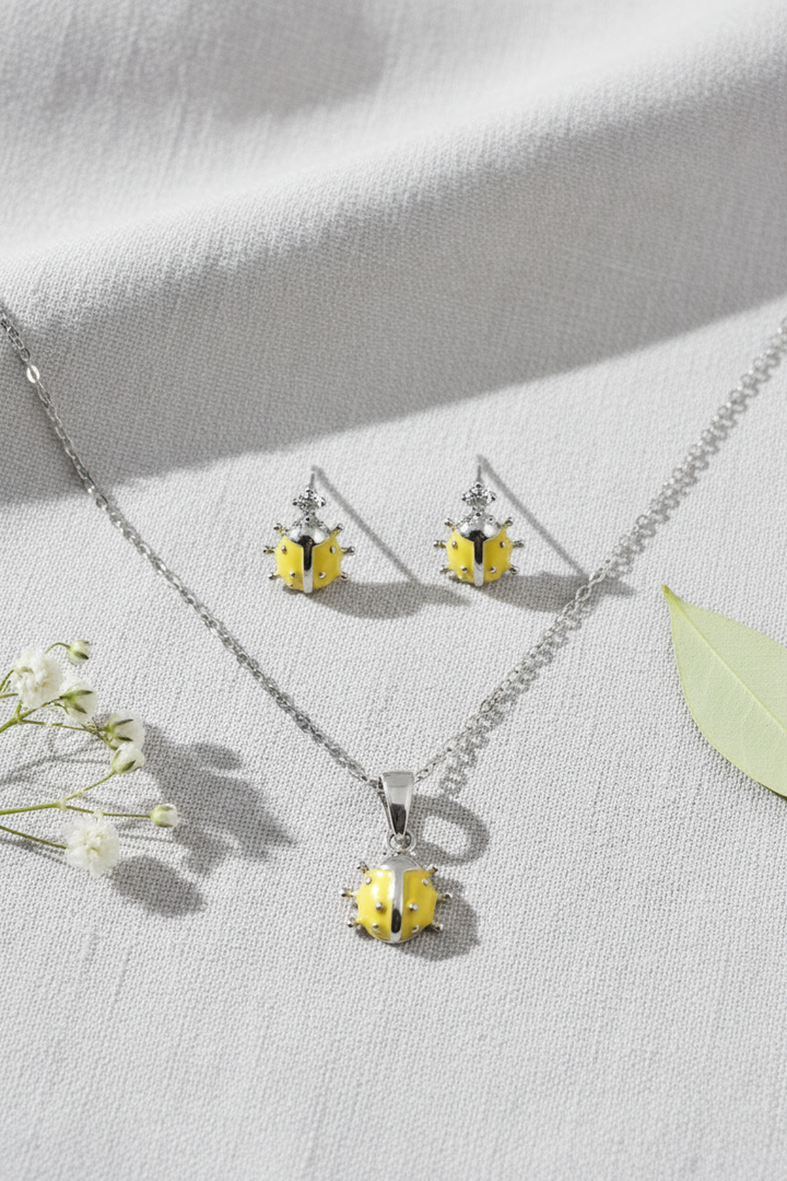 Silver Lady Bug Pendant Set