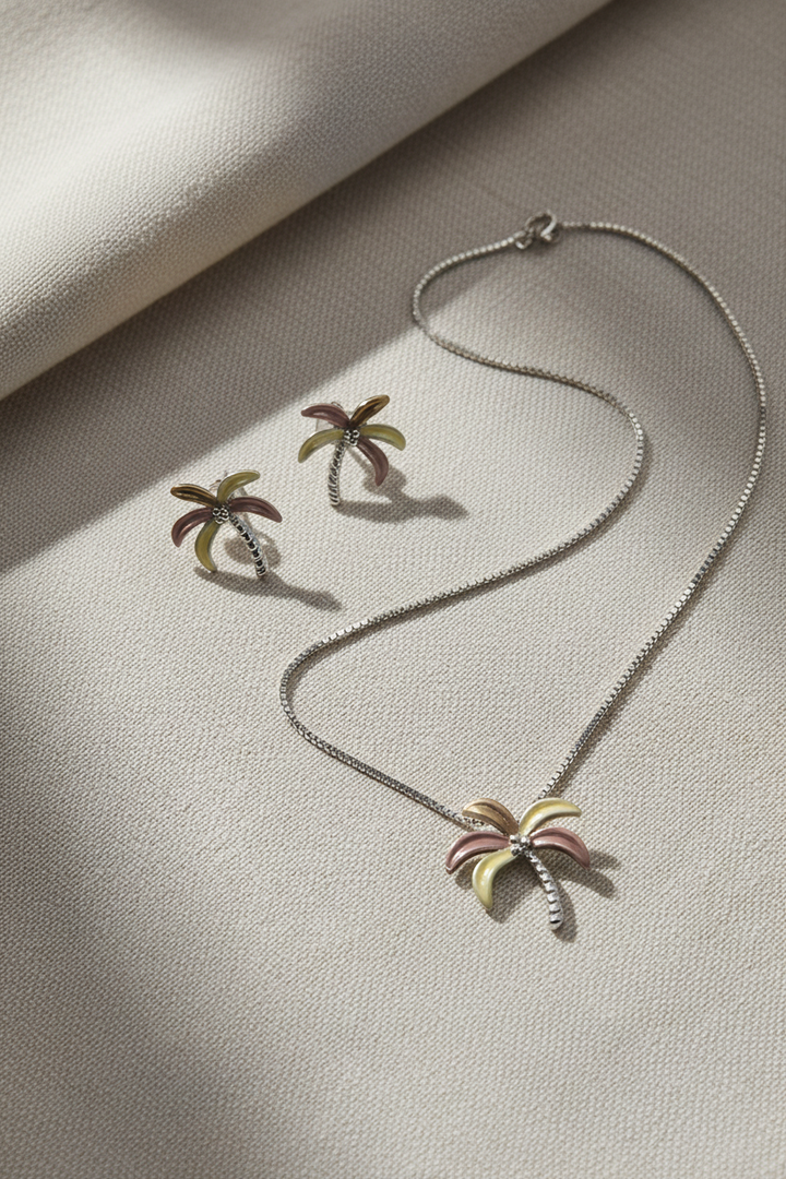 Silver Coconut Tree Pendant Set