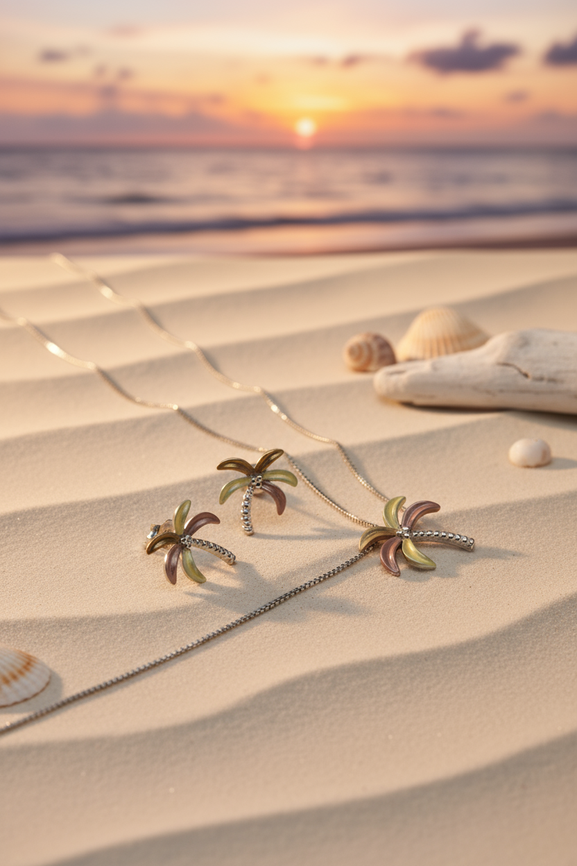 Silver Coconut Tree Pendant Set