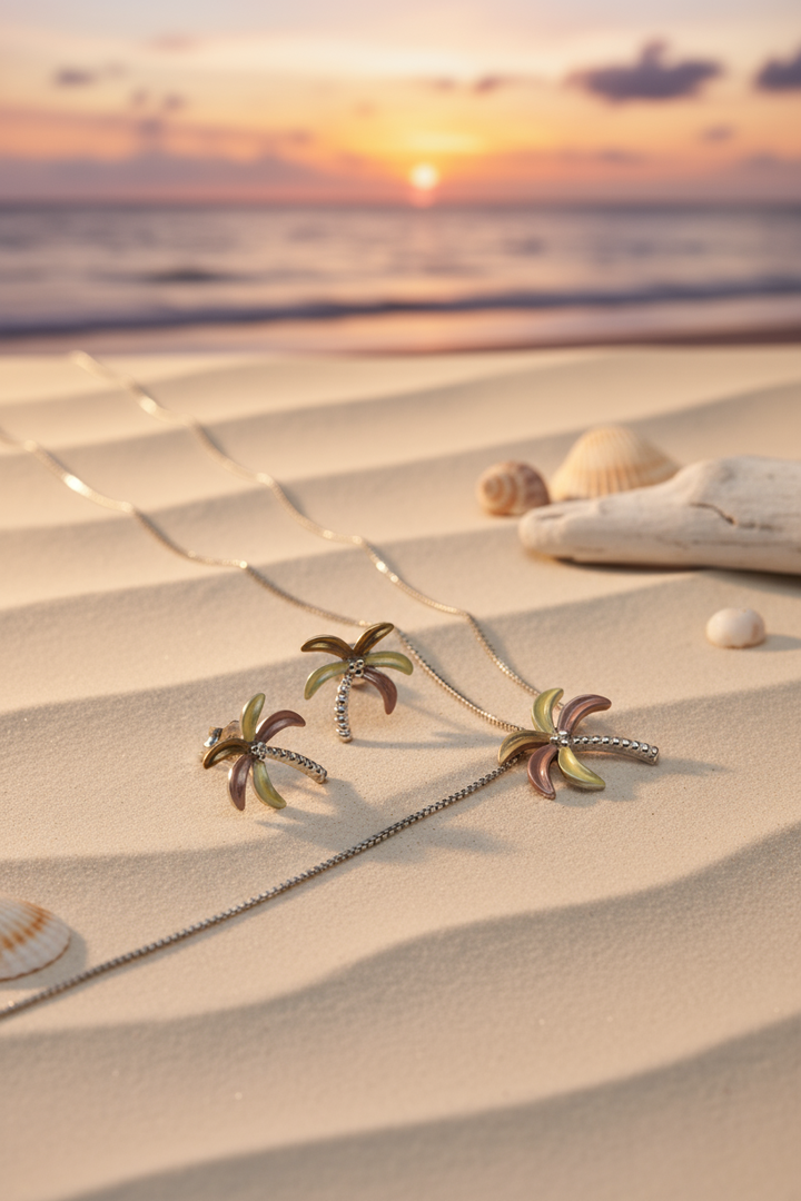 Silver Coconut Tree Pendant Set