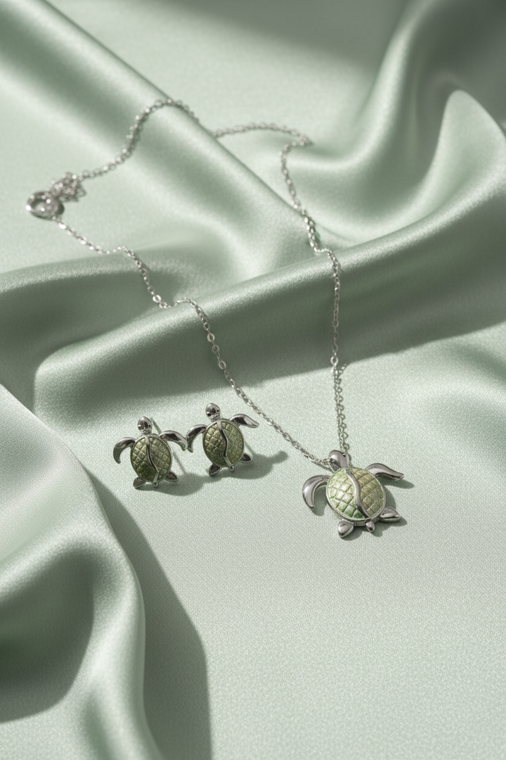 Silver Turtle Pendant Set
