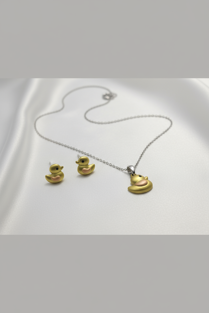 Silver Yellow Duck Pendant Set