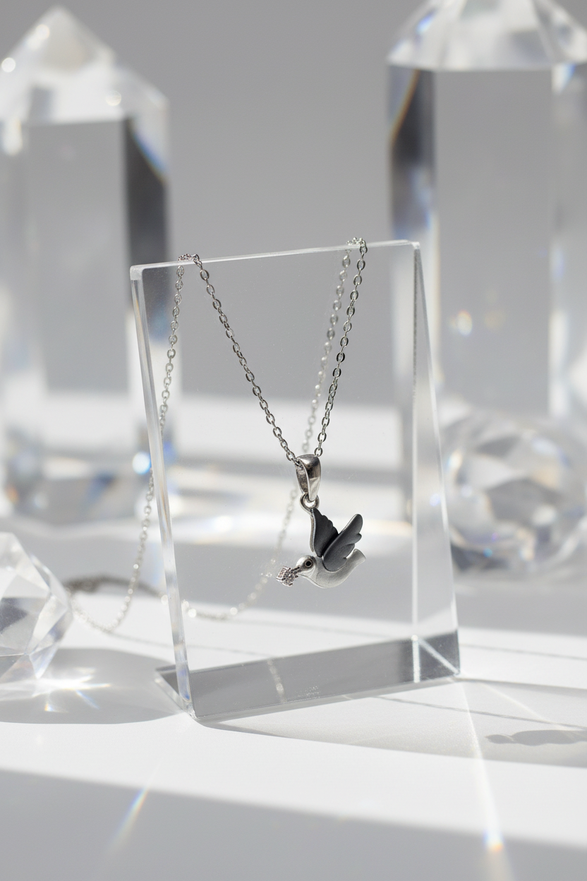 Silver Flamingo Pendant Set