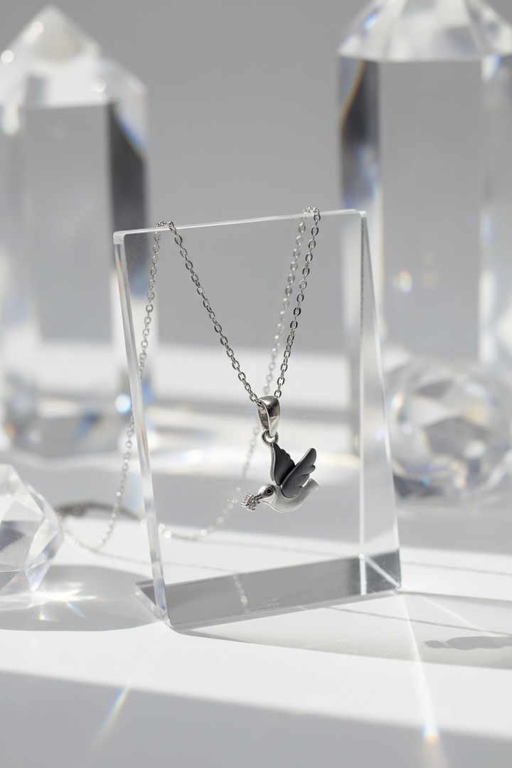 Silver Flamingo Pendant Set