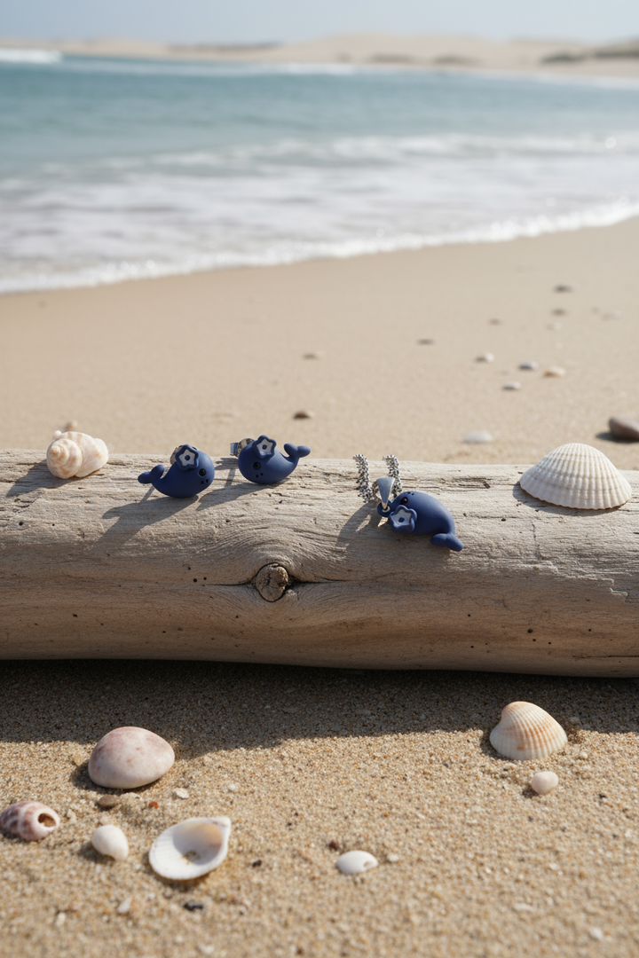 Silver Blue Fish Pendant Set