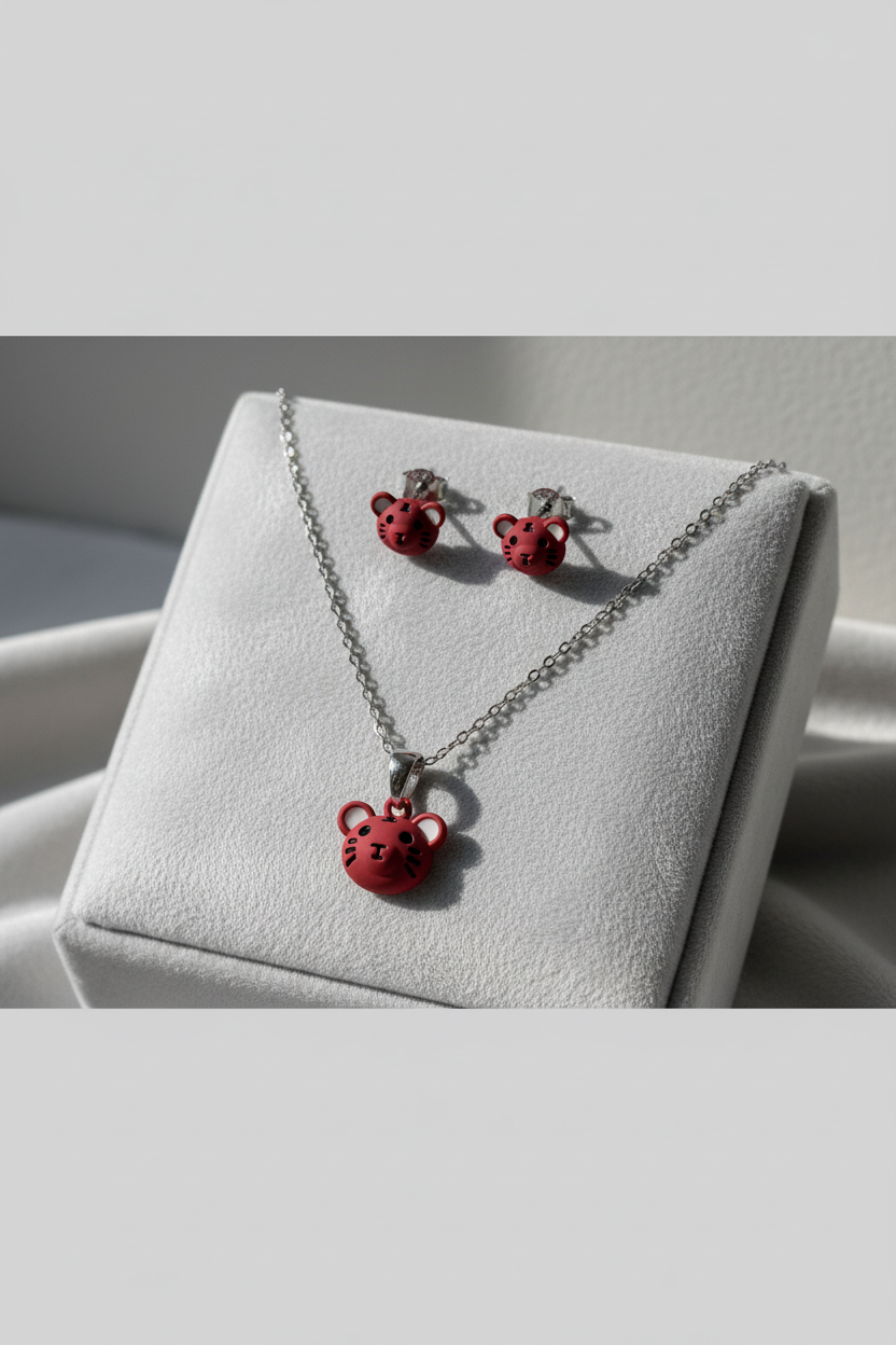 Silver Baby Tiger Pendant Set