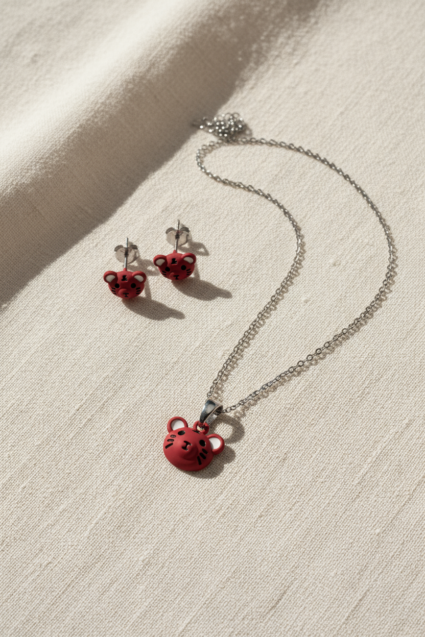 Silver Baby Tiger Pendant Set