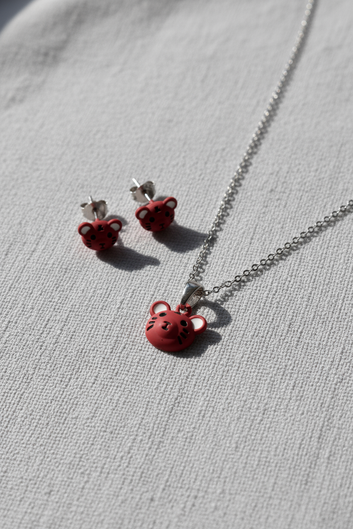 Silver Baby Tiger Pendant Set