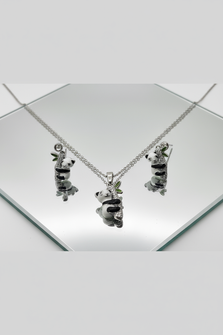 Silver Panda Pendant Set