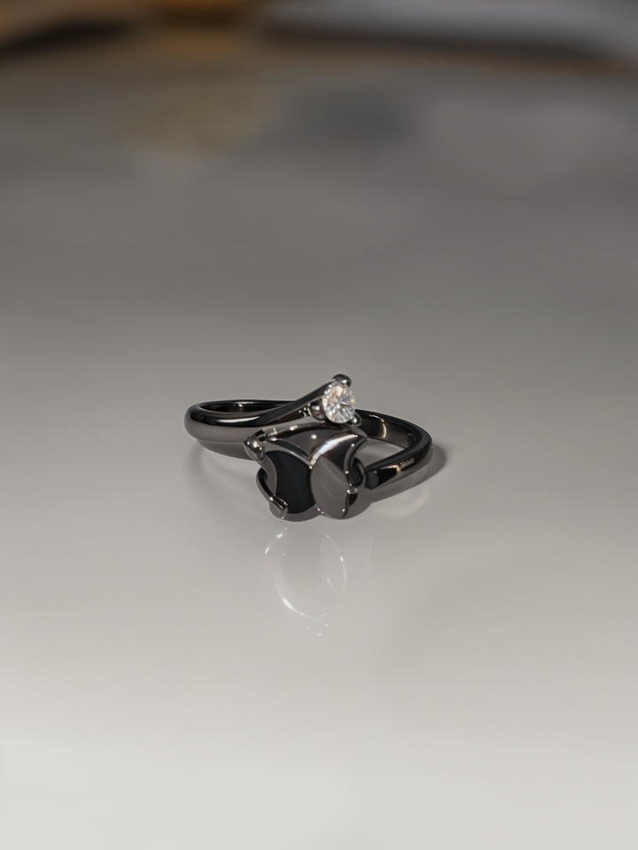 Black Silver Butterfly Ring