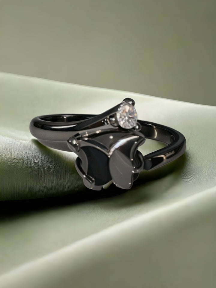 Black Silver Butterfly Ring