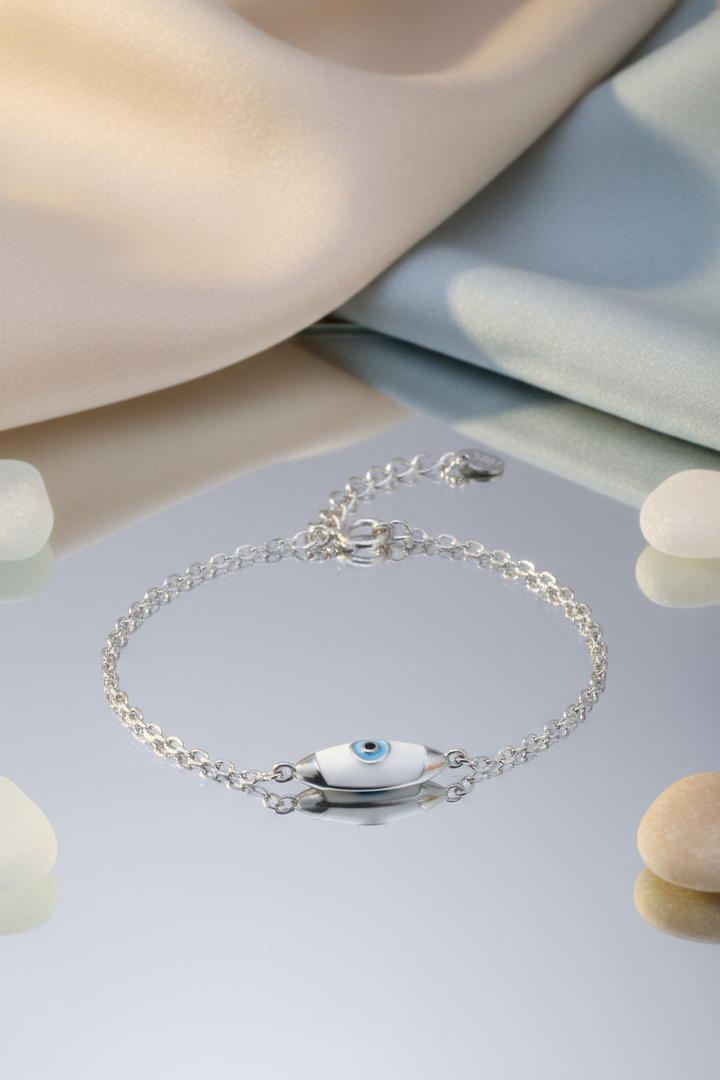 Silver White Evil Eye Bracelet
