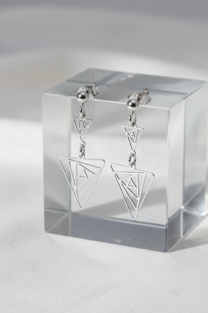 Silver Trinagle Hanging Earrings