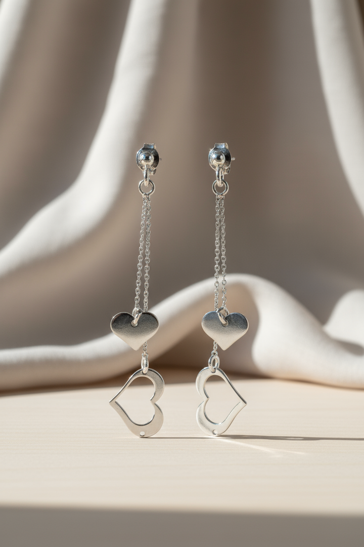Silver Dropping Hearts Earrings
